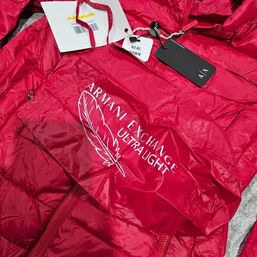 Armani Exchange Red Puffer Jacket Lightweight Quilted Design - Picture 4 of 5